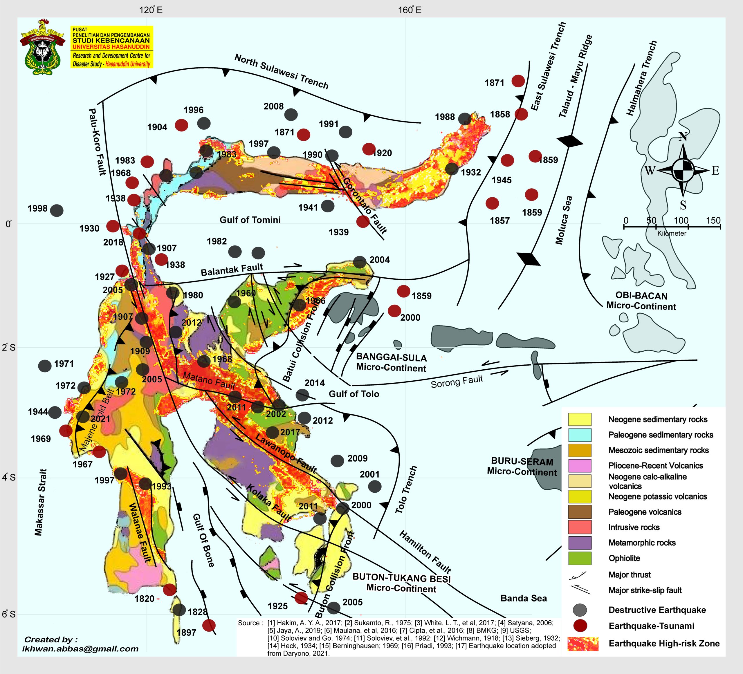 Peta Sebaran Titik Gempa Bumi di Sulawesi