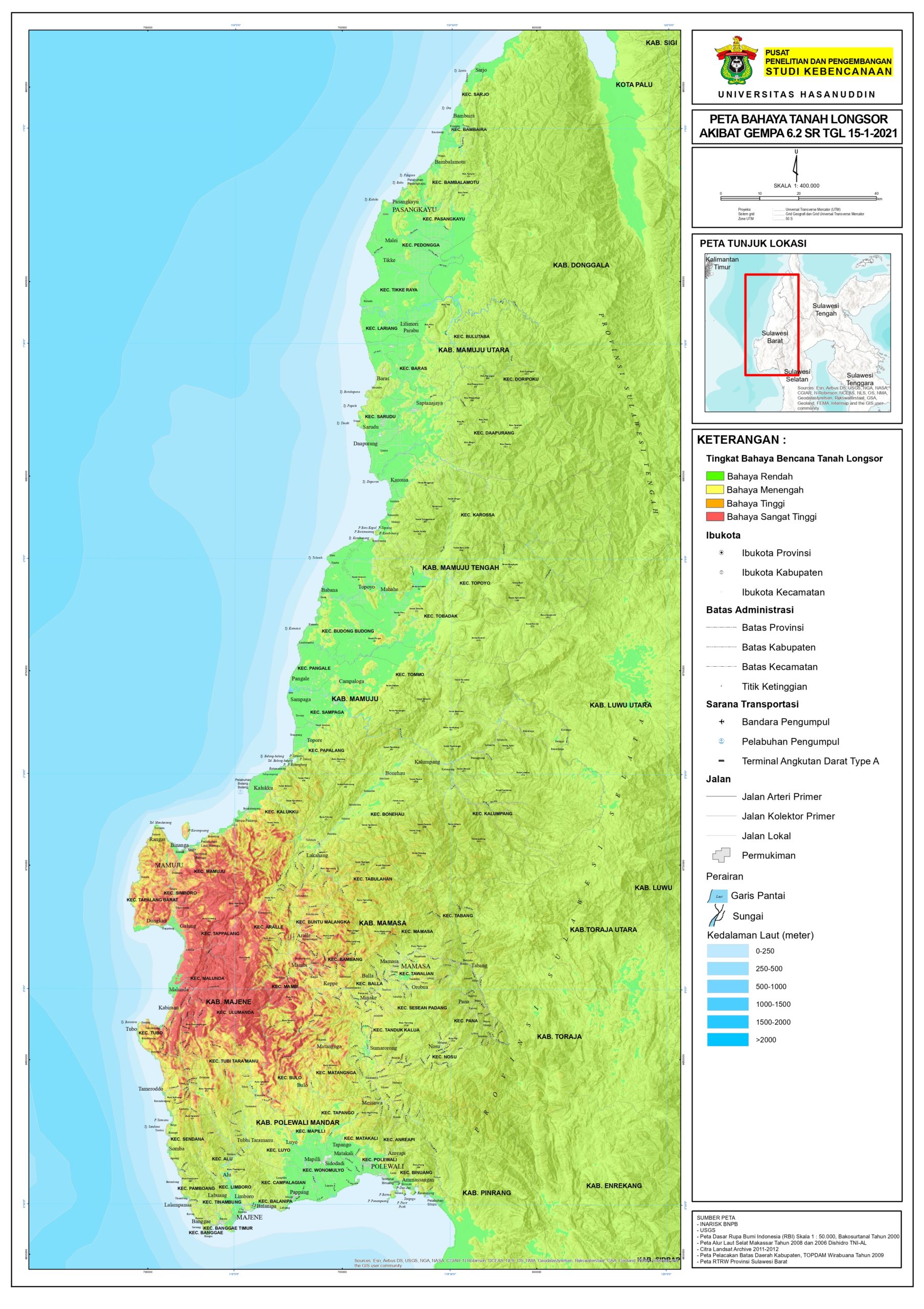 Peta Rawan Tanah Longsor Pasca Gempa Bumi 6.2 M di Prov. Sulawesi Barat